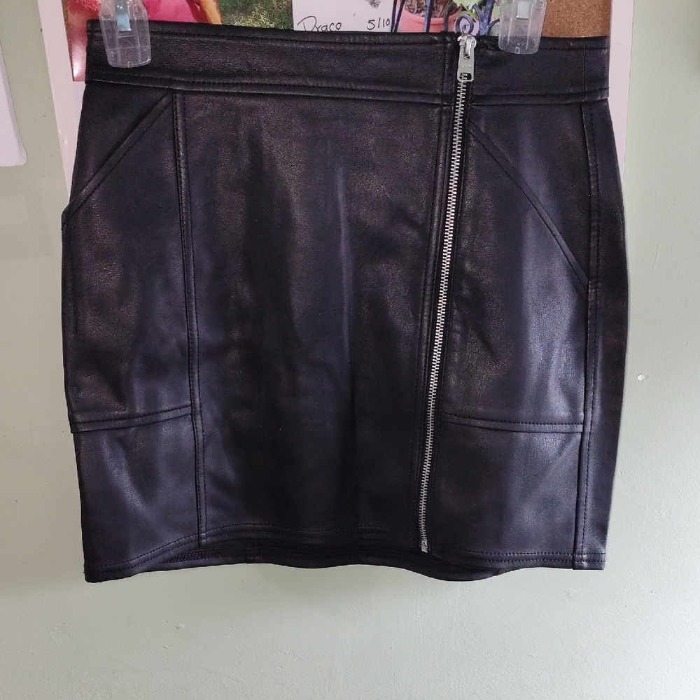 Express Black Faux Leather Mini Skirt with Asymmetrical Zip